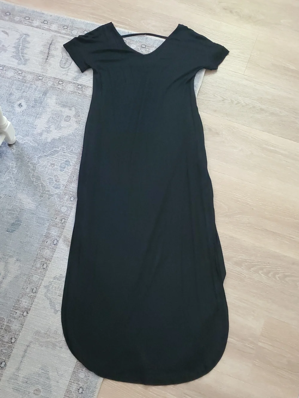 Boutique Black Long Open V Back Pocket Dress Cover-up SzS - Picture 2 of 11